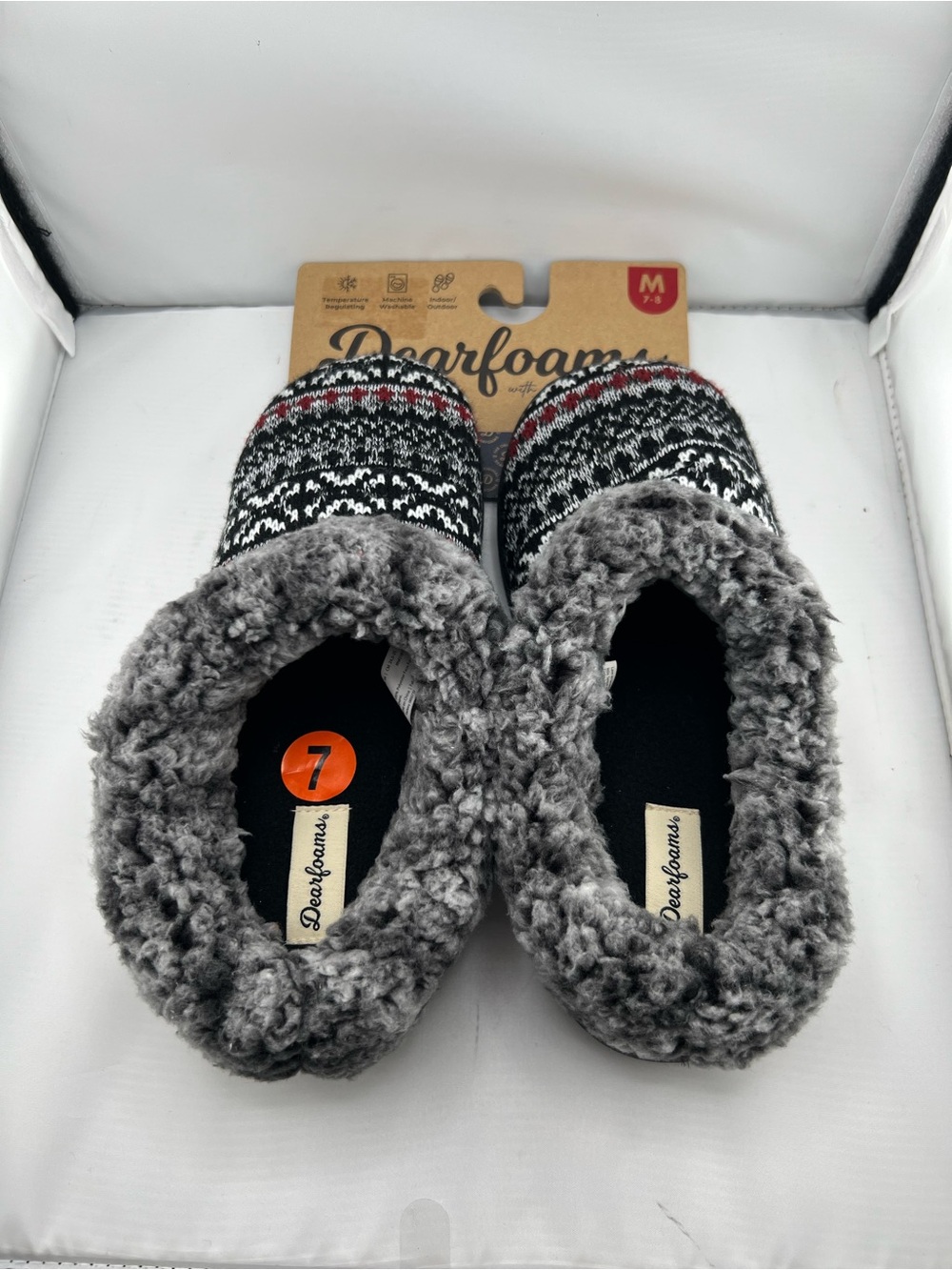 Dearfoams Fair Isle Sweater Knit Sherpa Lined Clog Slippers Size M 7-8 NWT